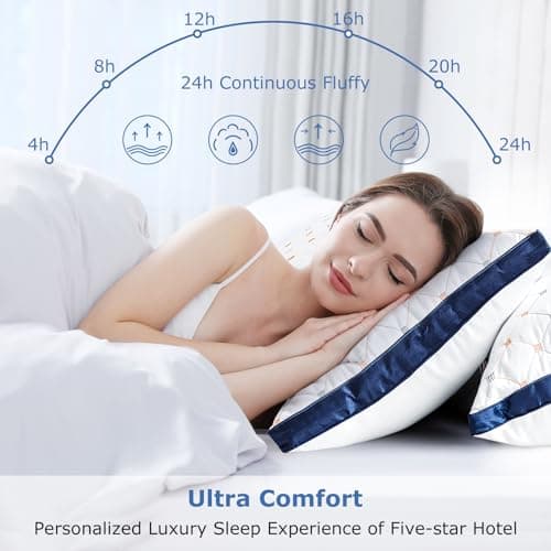 Sofslee Standard Size Pillows Set of 2, Luxury Hotel Quality Down Alternative Pillow, Standard Pillows for Side, Back & Stomach Sleepers - Cooling, Breathable, Gusseted Bed Pillow - Thumbnail 3