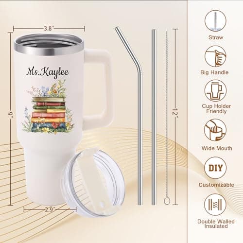Elemtansy Teacher Appreciation Gifts Personalized Tumbler with Name Custom 40 oz Tumbler with Handle Customized Thank You Teacher Gifts from Students Back to School 2026 Graduation Cup Gifts for Women - Thumbnail 5