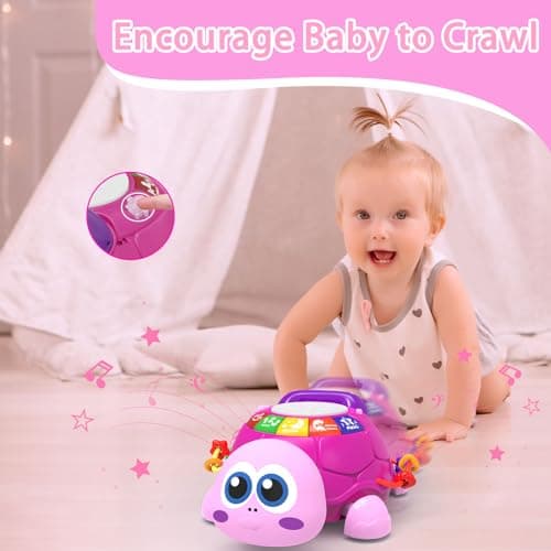 Ussybaby Musical Turtle Baby Toys 6 to 12 Month,Infant Light-up Musical Tummy Time Toy with Phone,Baby Crawling Toys for 7 8 9 12 Months Old,Easter Birthday Girl Gift for 3 4 5 Month+(Pink) - Thumbnail 5