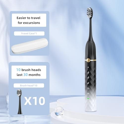Seapeoa Electric Toothbrush Set, Equipped with 10 Brush Heads and Travel case, IPX8 Waterproof, 2-Minute Timer, 42000 high-Frequency Vibrations, 5 Modes, The First Choice for Gift Giving - Thumbnail 2