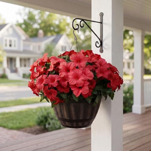 Vemander Artificial Fake Flowers Plants for Outdoor Decoration, 4PCS Faux Petunias Silk Flower UV Resistant No Fade for Home Outside Garden Balcony Yard Porch Realistic Indoor Decor (Red) - Thumbnail 5