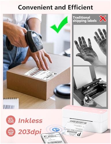 Phomemo Bluetooth Thermal Label Printer, 241BT 4X6 Wireless Shipping Label Printer for Small Business, Pink Labels Printers for Shipping Package, Compatible with iPhone, Android, Shopify, Amazon, USPS - Thumbnail 4