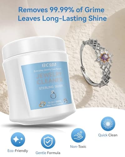 BCOM Jewelry Cleaner, Ring Cleaner Gentle Solution Restores Shine & Brilliance for Silver, Platinum, Diamonds, Gemstones, Safe for Rings, Necklaces, Bracelets Earrings, Quick Easy At Home Use(10oz) - Thumbnail 2