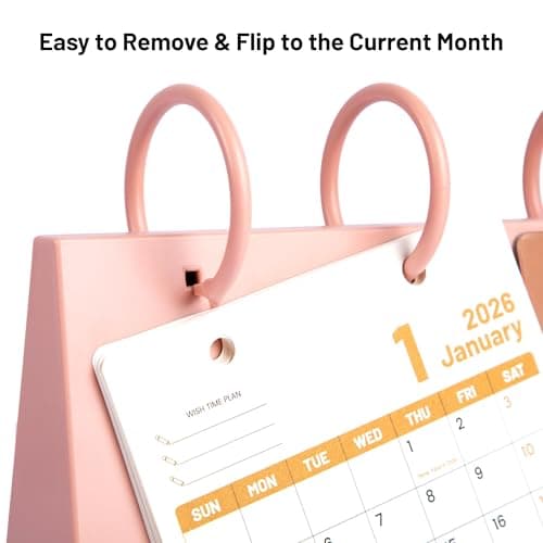Bibiage Small Desk Calendar 2025-2026, Dec 2025 to Dec 2026, Monthly Decorative Flip Calendar for Desk with Motivational Quotes, Cute Desk Decor, Office Supplies, 10" x 6", Pink - Thumbnail 5