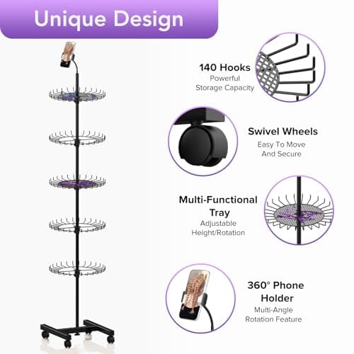 Qxcynb Braiding Rack with 140 Pegs Hair Braid Organizer with Phone Holder Adjustable Standing Braiders Storage for Displaying And Separating Hair (BLACK) - Thumbnail 3