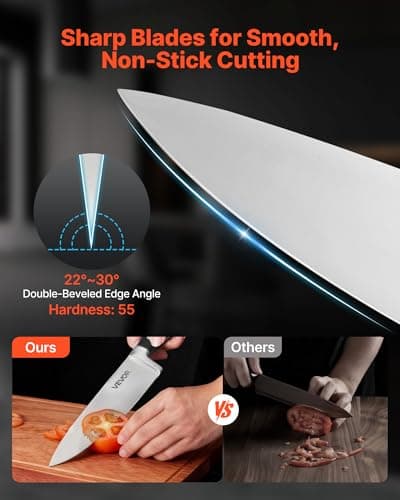 VEVOR Kitchen Knife Set with Block and Sharpener, 15 Piece High Carbon Stainless Steel Sharp Knife Set, Kitchen Cutlery with Crack-Resistant Handle, Sharpening Rod and Wooden Block, for Home Cooks - Thumbnail 3