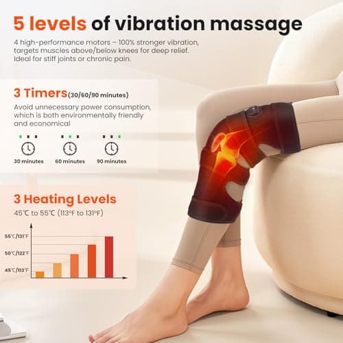 WOLOYHEATIE Knee Massager, FSA Eligible Items, Heated Knee Brace Wrap, Heating Pad for Knee Pain Relief, Heating Knee Brace Support for Arthritis/Joint Stiff/Muscle Strain, HSA Approved Products Only - Thumbnail 4