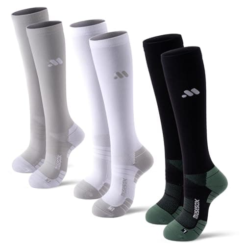 musesox Compression Socks for Women and Men,Knee High 15-20mmHg Graduated Support(3 Pairs) for Nurses,Travel,Black White Gray,Large - Image 1
