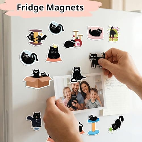 HAPRIC 30Pcs Black Cat Magnets Cute Fridge Magnets for Refrigerator Locker - Funny Kitchen Decor Accessories Gifts for Cat Lover Magnetic Stickers for Home, Office, Mailbox, Holiday - Thumbnail 4