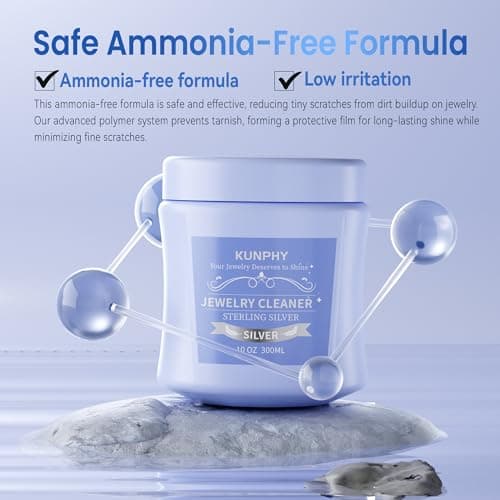 KUNPHY Jewelry Cleaner, 10oz Silver Cleaner, Quick and Easy Ring Cleaner for Restoring Shine, Professional Silver Jewelry Cleaner for Silver Jewelry, Sterling Silver, Diamonds, and Earrings - Thumbnail 4