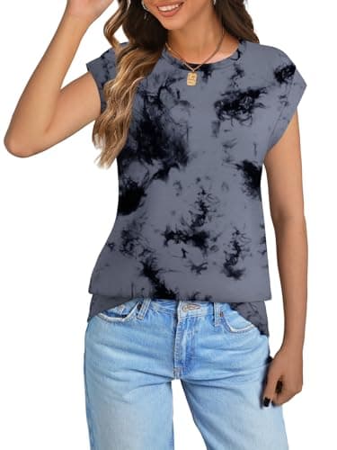 NORACORA Floral Tops for Women Summer Outfits 2026 Comfy Crew Neck T Shirts Chic Hawaiian Outfits Women Blouses Dressy Casual Spring Colored Shirts Dark Grey Print S - Thumbnail 2