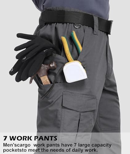 Zoofly Cargo Pants for Men Elastic Waist Ripstop Mens Cargo Work Pants Construction Work Pants for Men Durable Grey 44W*32L - Thumbnail 3