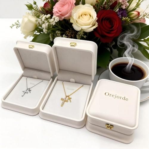 Small Cross Necklace for Women Mother`s Day Gift 18K Gold Plated Faith Cross Pendant Necklace Chocker Necklace with Gift Box Dainty Cross Crucifix Necklace Female Gifts Daily, Mother`s Day (Golden) - Thumbnail 5