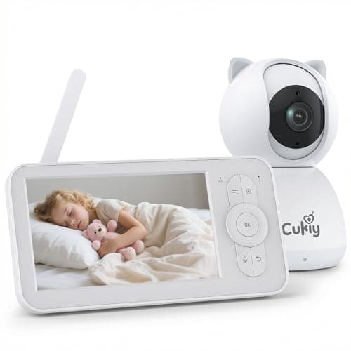 CUKIY Baby Monitor with Camera and Audio, 5" Video Baby Monitor No WiFi, Secure FHSS Connection, Night Vision, 2-Way Talk, VOX Cry Detection, Temperature Sensor, Lullabies, Indoor