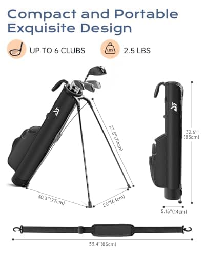 Lightweight Golf Stand Bag with Cooler Pocket, Small Sunday Golf Carry Bag for 6–8 Clubs, Compact and Portable for Men & Women, (Black) - Thumbnail 2