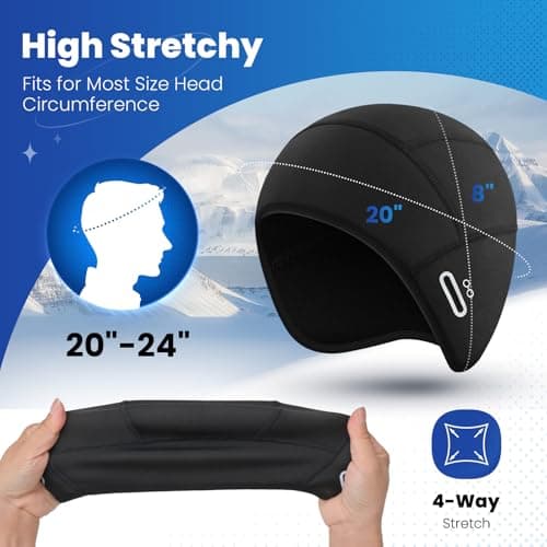 Bodvera Skull Cap Helmet Liner with Eyeglasses Holes,Ear Warm Cycling Cap,Thermal Head Cap for Men & Women in Winter. Black - Thumbnail 6