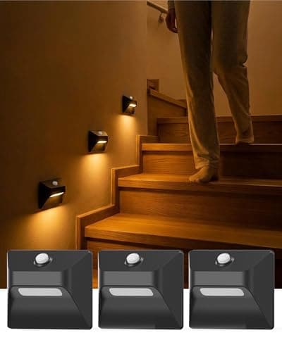 DANCINGBOAR 3 Pack Motion Sensor Stair Lights Indoor, 2200mAh Rechargeable Night Light with Magnetic Mount, Hallway Lights, Stick-On Lights for Stairs Hallway Bedroom Bathroom Closet Cabinet (Black) - Image 1