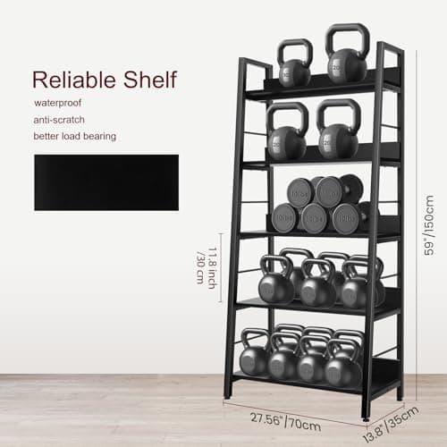 BATHWA 5 Tier Book Shelf, Industrial Bookcase and Storage Rack Accent Ladder Bookshelf, Black Wooden 28'' Wide 59''Tall Shelves Ladder Shelf for Living Room, Bedroom, Home Office - Thumbnail 3