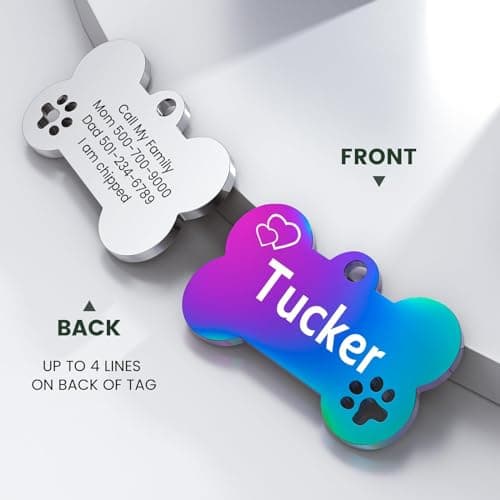 Dog Tags Personalized for Pets - YEHANTI Personalized Dog Tags with Lovely Icons, Durable Stainless Steel Pet ID Tags for Small Large Dogs Cats, Custom Dog Name Tags Engraved on Both Sides (Bone) - Thumbnail 2