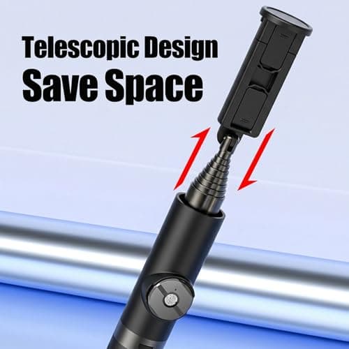 Selfie Stick Tripod Portable Extendable Cell Phone Stand with Detachable Mini Ring Light Phone Tripod Stand with Bluetooth Remote for iPhone Android for Vlogging/Travel/Live Streaming (Black) - Thumbnail 5