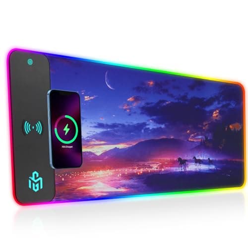 Mouse Pad Gaming Wireless Charging, 800x300x4mm Extended Desk Mat with 10 RGB Light Modes, Non-Slip Rubber Base, Waterproof Computer Keyboard Mat for Gamer, PC, Laptop, Office, Twilight Blue-Purple - Image 1