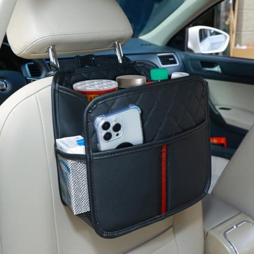 JHLGRE Car Seat Back Organizer, 1 Pack Multifunctional car organizers and storage with Cup Holders, Car Trash Can, Back of Seat Car Organizer for Kids & Adults, Universal for Most Cars, Black - Image 1