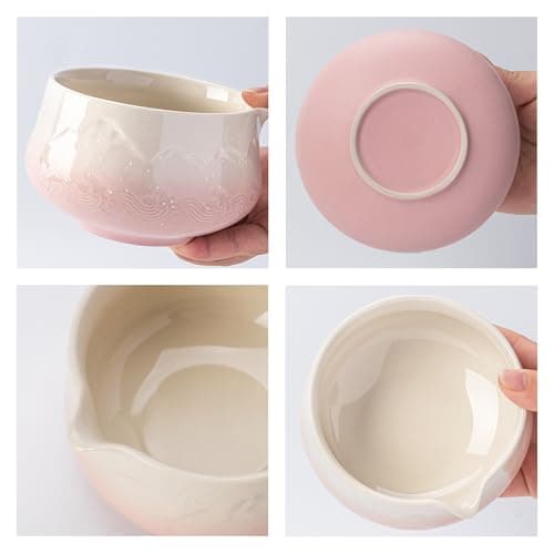 TEANAGOO 7 Pcs Matcha Whisk Set, Pink Matcha Set, Ceremony Matcha Powder Kit,Matcha Tea Set for Making Latte,Matcha Whisk Set and Bowl with Scoop&Sifter,Fuji Design Ceramic Bowl,Gift for Matcha Lovers - Thumbnail 4