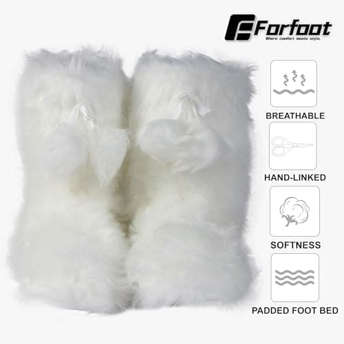 Forfoot Women Slippers, Fluffy Bootie Slippers Gift for Elderly Woman Soft Fleece Plush House Shoes Warm Indoor White Slipper Boots Size 11 - Thumbnail 3
