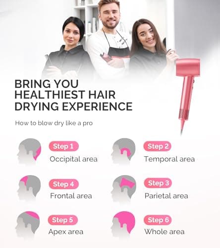 MelodySusie Hair Dryer with Diffuser, 1600W Fast Drying Low Noise Ionic Hair Dryer for Curly Hair with Diffuser,Nozzle and Hair Brush,120,000 RPM Blow Dryer Ideal for Women - Thumbnail 6