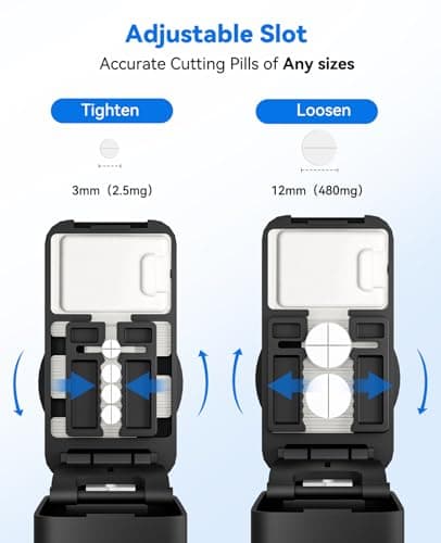 Pill Cutter Splitter for Small and Tiny Pills - Professional 1/2 1/4 Pill Splitter with Adjustable Centering Slot, Accurately Cut Multiple Tablets with Safety Blades & Silicone Storage Box (Black) - Thumbnail 3