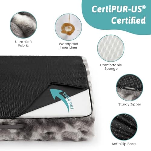 Faux Fur Orthopedic Dog Bed, Extra Large Dog Bed, Supportive Foam Pet Sofa with Waterproof Lining Cover, Washable U-Shaped Pet Couch with Anti-Slip Bottom Design, Tie-dye Grey XXL 48x32x8 inch - Thumbnail 5