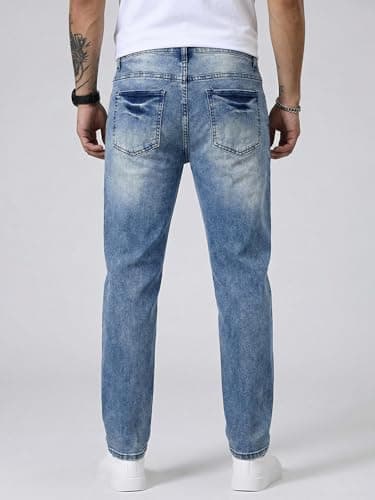 JMIERR Men's Regular Fit Stretch Tapered Leg Cut Skinny Jeans, Fashion Comfort Flex Denim Pants for Men with 5 Pockets, 32W*32L, Ashleigh Blue - Thumbnail 4