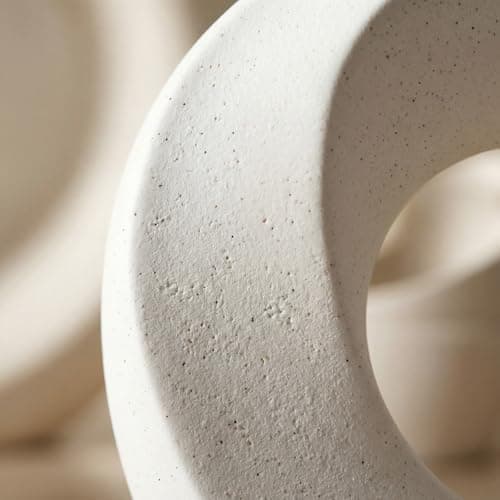 DSYSMIN 10.24" White Ceramic Donut Vase for Pampas Grass - Modern Speckled Matte Circular Hollow Vase, Minimalist Japandi Style Flower Vase for Living Room, Mantel, Kitchen (Watertight & Handmade) - Thumbnail 2