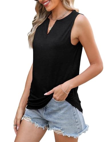 SLOWCOLIN Womens Tank Tops Loose Fit V Neck Tank Tops for Women Summer Casual Sleeveless Shirts Black XXL - Thumbnail 3