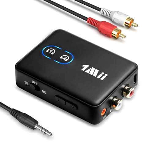 1Mii RCA Bluetooth 5.3 Adapter for TV, 3.5mm AUX Bluetooth Transmitter Receiver for 2 AirPods or Headphones, Home Stereo, Speakers, Projector, Treadmills, PC, with Volume Control, aptX Low Latency