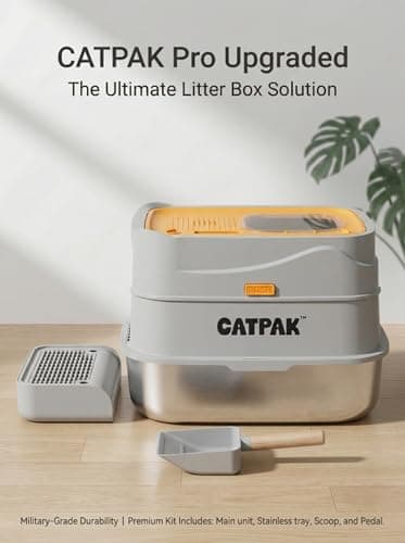 CATPAK Stainless Steel Cat Litter Box with Removable Cover – Large Enclosed Litter Box with Front & Top Entry, Includes Litter Mat and Scoop for Easy Cleaning (X-Large) - Thumbnail 2