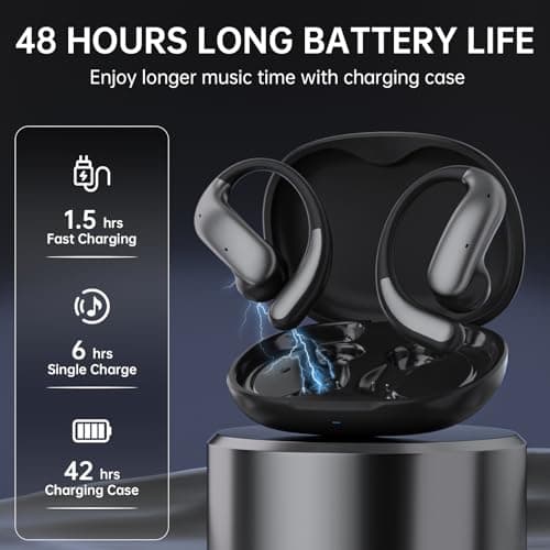 TANALAZ i70 Open-Ear Headphones, Bluetooth 6.0 Wireless Earbuds with Secure Ear Hooks, IPX5 Sweatproof for Gym & Running, Crystal-Clear Calls, Lightweight Comfort for Workouts & Fitness (Black) - Thumbnail 6