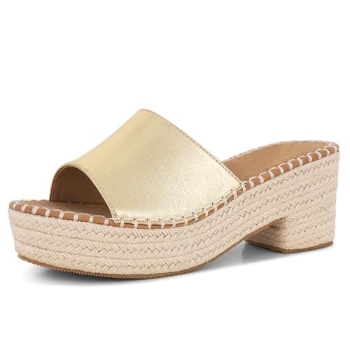 North Oak Platform Sandals Women's Espadrilles Wedges Slides Sandals Open Toe Fashion Gold Summer Outdoor Beach Sandals Size 7 - Image 1