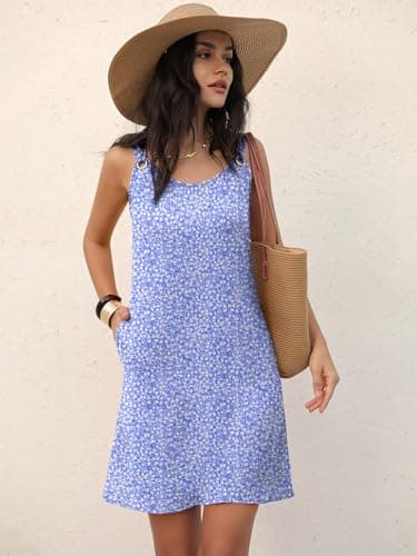 ANRABESS Womens Summer Dresses Sleeveless Beach Cover Ups Swimsuit Casual Sundress 2026 Boho Cruise Vacation Tank Short Dress Blue Floral X-Large - Thumbnail 3
