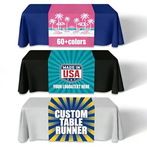 MAIMIPU Custom Table Runner with Logo Text Ships Next Day Vendor Booth Display Items Custom Table Banner for Business Tradeshow Events Company School Shop Wedding Other Important (13 x 72inch) - Image 1