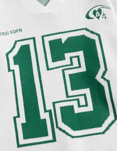 Aelfric Eden Graphic Polo Sweater Women Oversized V Neck Knit Sweaters Y2k Long Sleeve Pullover Vintage Number Sweater Tops White - Thumbnail 2