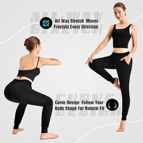 CADITEX Womens Joggers with Pockets,Stretch Active Drawstring Sweatpants Women for Travel Workout Running Black L - Thumbnail 4