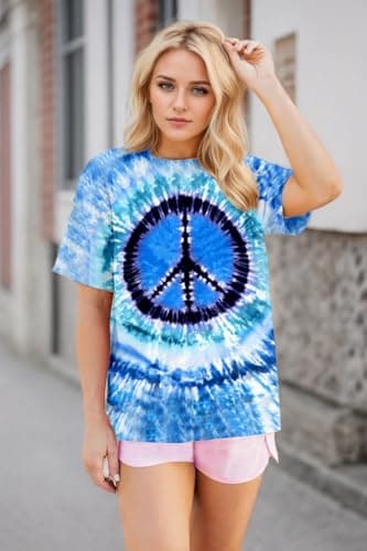 Women Hippie Shirt 60s 70s Tie Dye Hippie Costume T-Shirt Peace Love Tshirt Vintage Graphic Tee Tops - Thumbnail 4