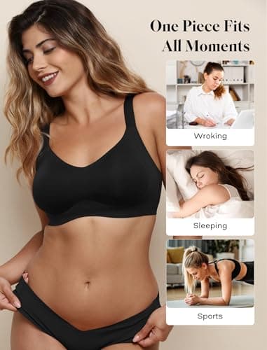 COMFELIE Wire-Free Minimizer Bra with Adjustable Straps Supportive Wireless Bra to Lift and Separate Bust Black 3XL - Thumbnail 3