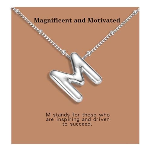 BOLAGTIER Bubble Letter Necklace Gold Plated Balloon Initial Chunky Bubble Alphabet Pendant Necklace Trendy Jewelry Gift for Women (M, Silver) - Image 1