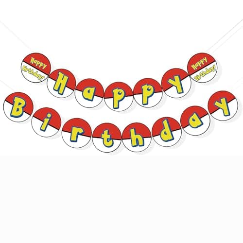 Cartoon Red White Happy Birthday Banner, 5.1" Round Letter Garland, DIY Assembly with Pre-Punched Holes, Thick Cardstock Hanging Party Decoration for Wall Backdrop Indoor Outdoor - Image 1
