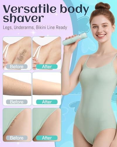 Bikini Trimmer Women,Electric Razor for Pubic Hair Women's Foil Shaver Rechargeable Shaver Removal with Snap-in Ceramic Blades,IP7X Waterproof,Wet and Dry Use,Green - Thumbnail 4