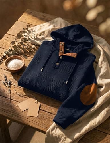JMIERR Mens Hoodies Oversized Hoodie Fall 2025 Casual Cotton Long Sleeve Half Button Pullover Hooded Sweatshirts, 3XL, Black - Thumbnail 5