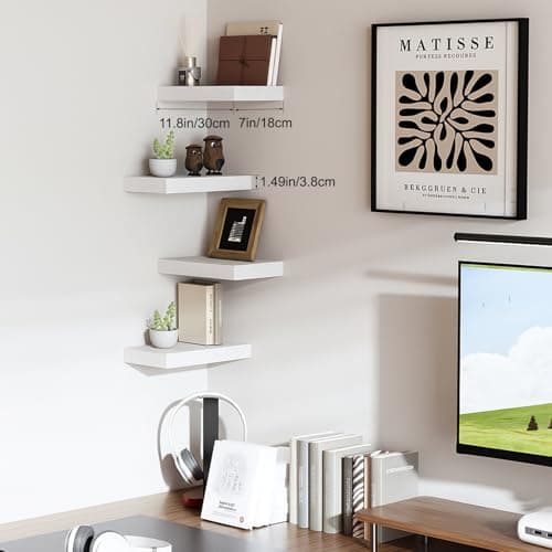 Mifurn Floating Shelves for Wall White Shelves Bathroom, Bedroom and Living Room, Wall Shelves & Book Shelf, Hanging Shelf, Modern Wooden Wall-Mounted Small Floating Shelf, 12x7x1.5 in, Set of 2 - Thumbnail 4