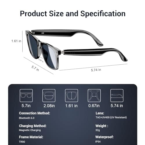 Blackview Smart Glasses, Polarized Bluetooth Sunglasses with Speaker, Voice Control, UV Protection, Anti Blue Light Lens - Thumbnail 3